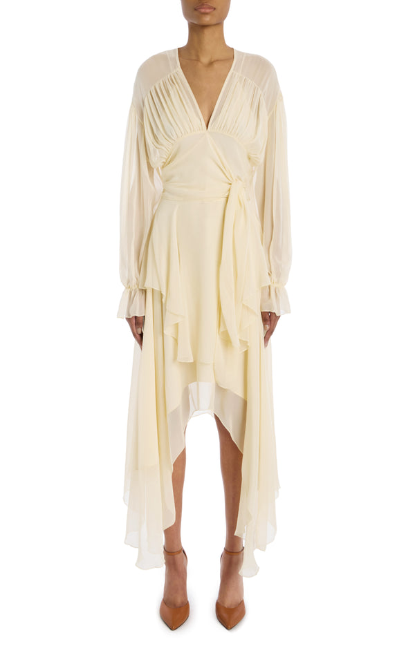 rodarte Cream Silk Chiffon Dress With Tie Detail And Slip rodarte Cream Silk Chiffon Dress With Tie Detail And Slip