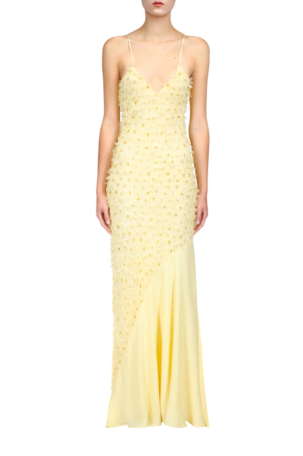 rodarte Embroidered Bias Slip Gown With Applique Flowers and Georgette Insert