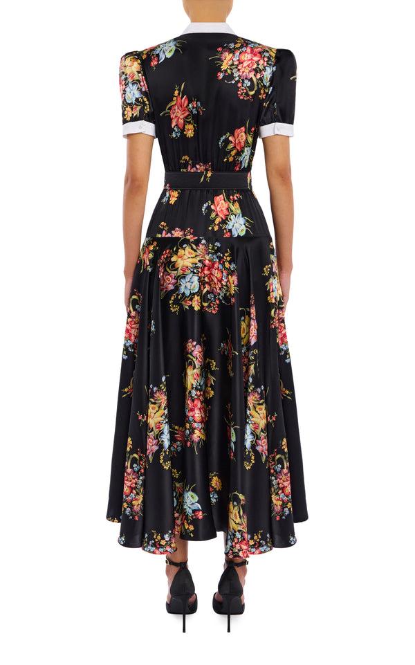 rodarte Floral Printed Silk Silk Charmeuse Collared Dress With Belt