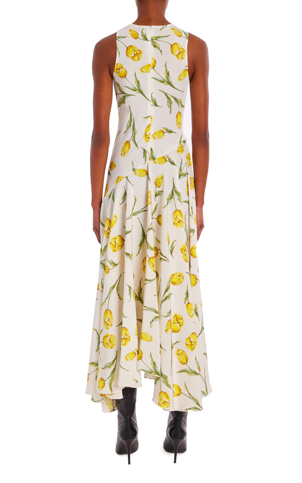 Rodarte Floral Silk Cowl Neck Dress With Handkerchief Skirt