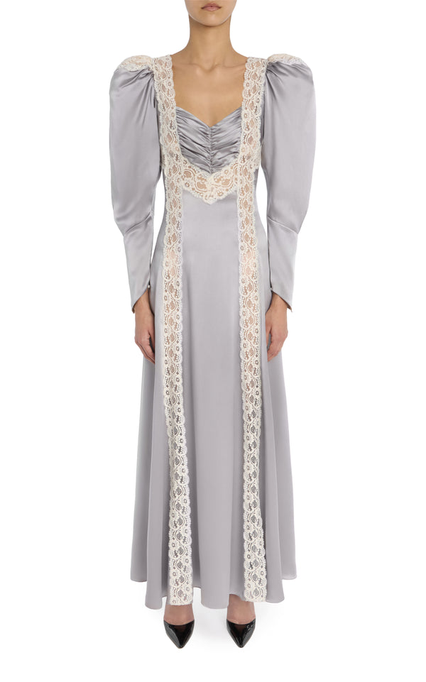 rodarte Grey Silk Charmeuse Bias Gown With Lace Inlays