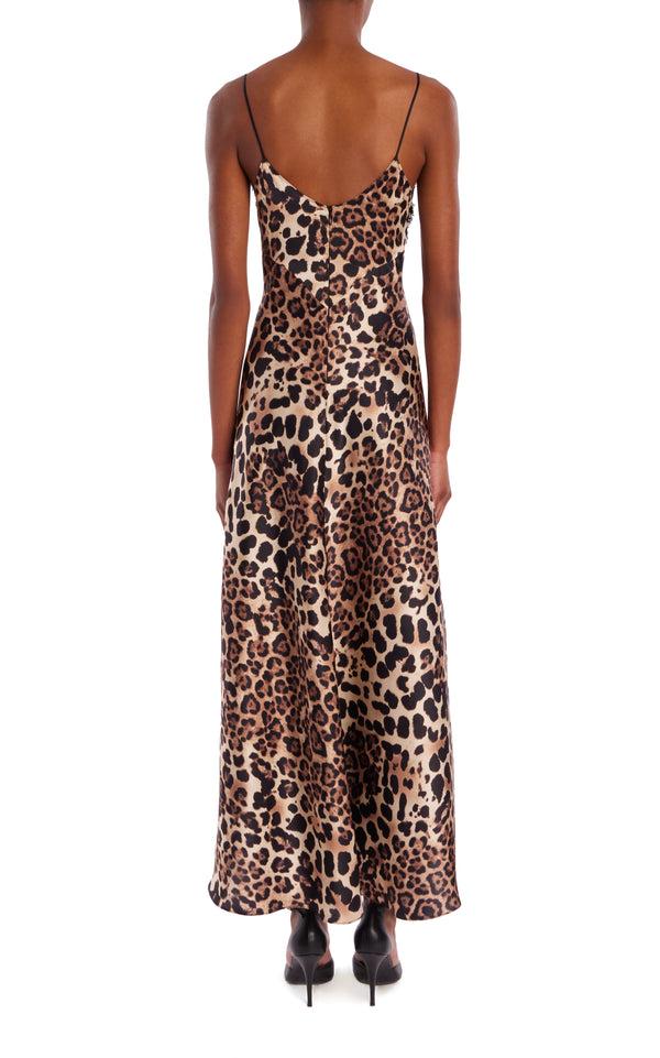 Rodarte Leopard Printed Silk Bias Dress With Black Lace