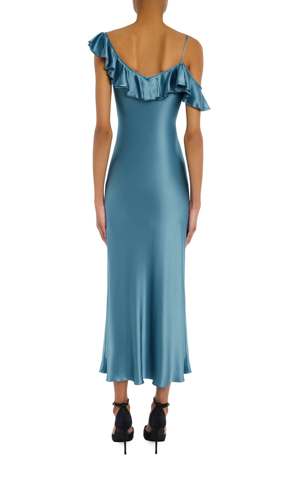 Rodarte Light Blue Silk Satin Dress With Ruffle Detail