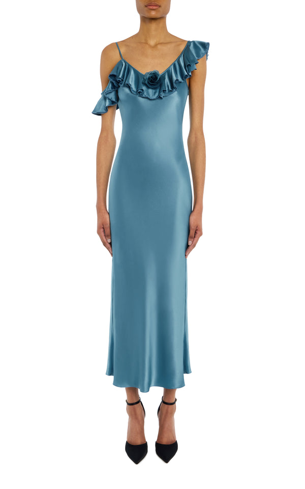 rodarte Light Blue Silk Satin Dress with Ruffle Detail rodarte Light Blue Silk Satin Dress with Ruffle Detail