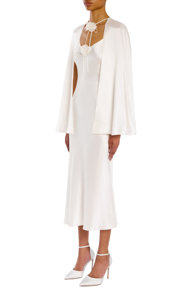 Rodarte Off White Silk Charmese Capelet With Flower Pin