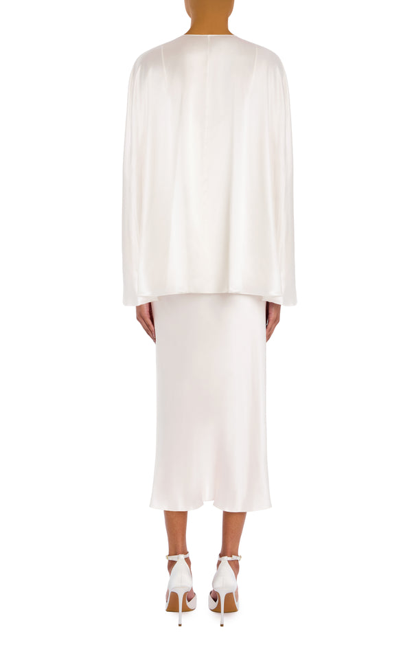 Rodarte Off White Silk Charmese Capelet With Flower Pin