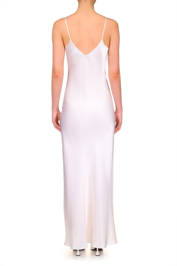 Rodarte Off White Silk Satin Bias Slip Gown With Silk Flower