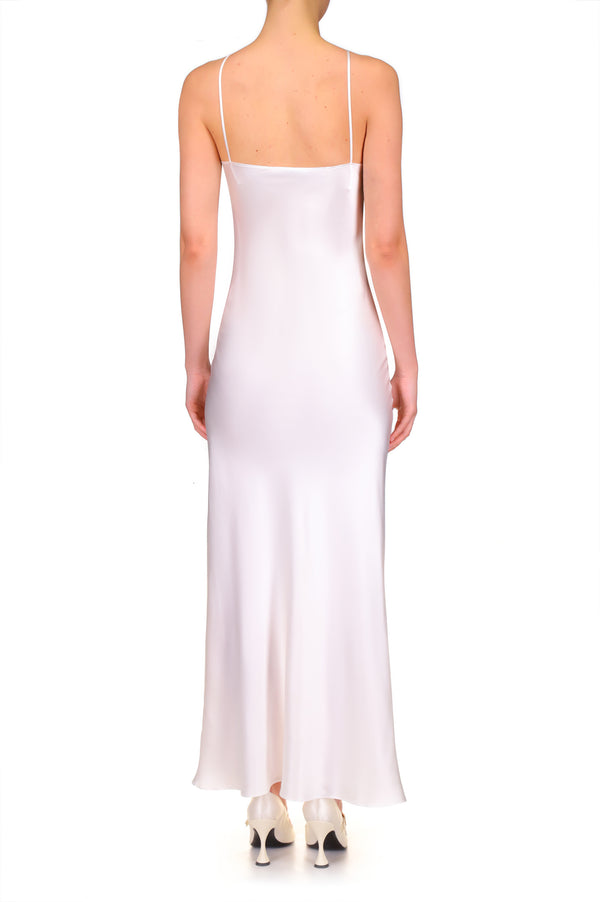 Rodarte Off White Silk Satin Halter Gown With Silk Flower