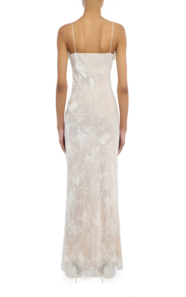 Rodarte Off White Velvet Devoré And Lace Slip Gown With Silk Charmeuse Detail