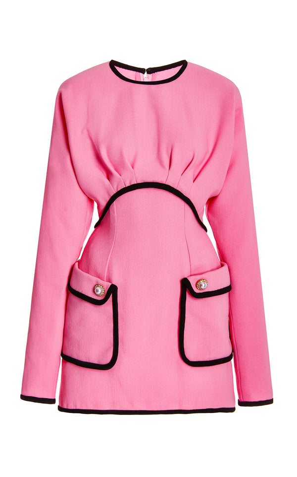 Rodarte Pink And Black Wool Batwing Dress With Pearl Buttons