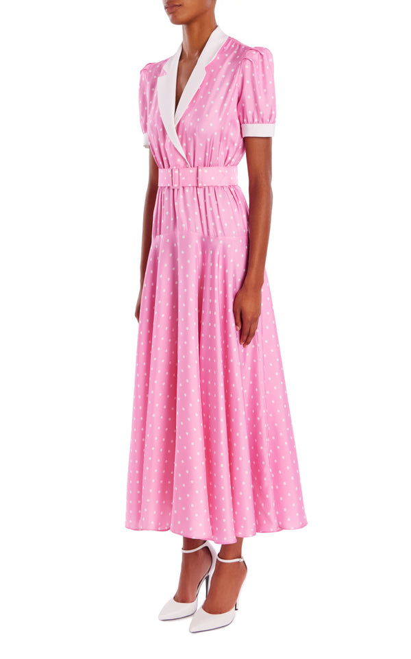 Rodarte Polka Dot Silk Silk Twill Collared Dress With Belt