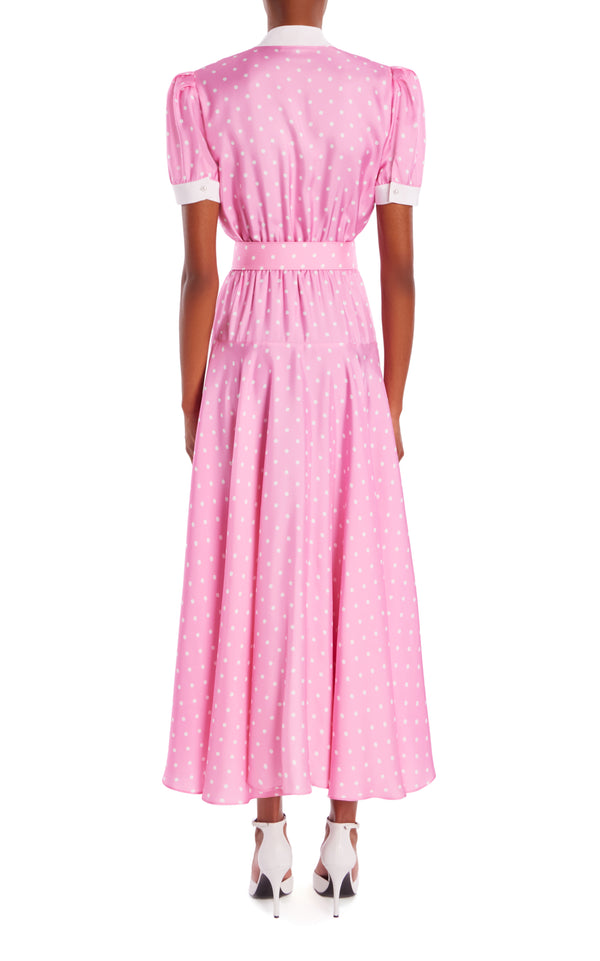 Rodarte Polka Dot Silk Silk Twill Collared Dress With Belt