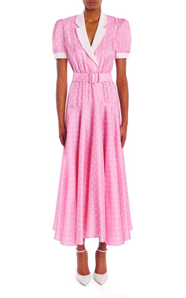 rodarte Polka Dot Silk Silk Twill Collared Dress With Belt