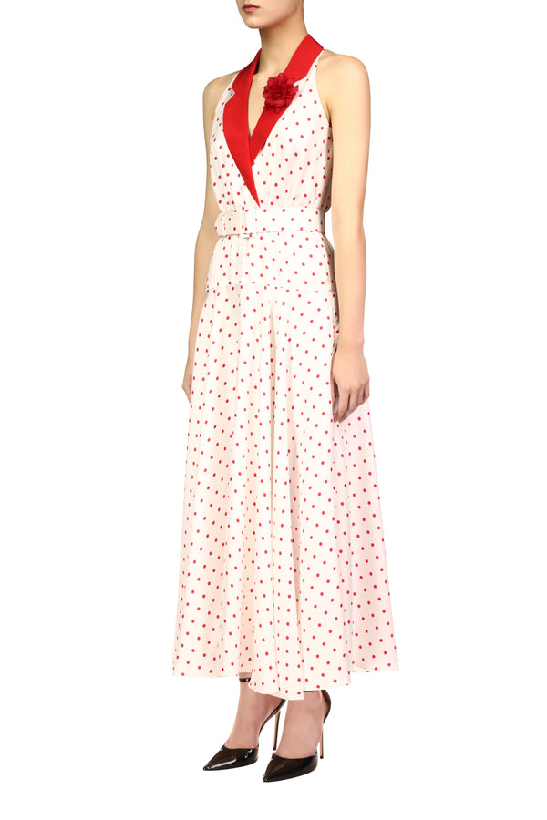 Rodarte Polka Dot Silk Twill Collared Halter Dress With Belt Detail