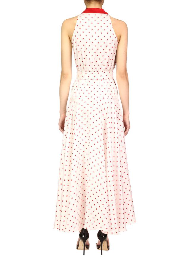Rodarte Polka Dot Silk Twill Collared Halter Dress With Belt Detail