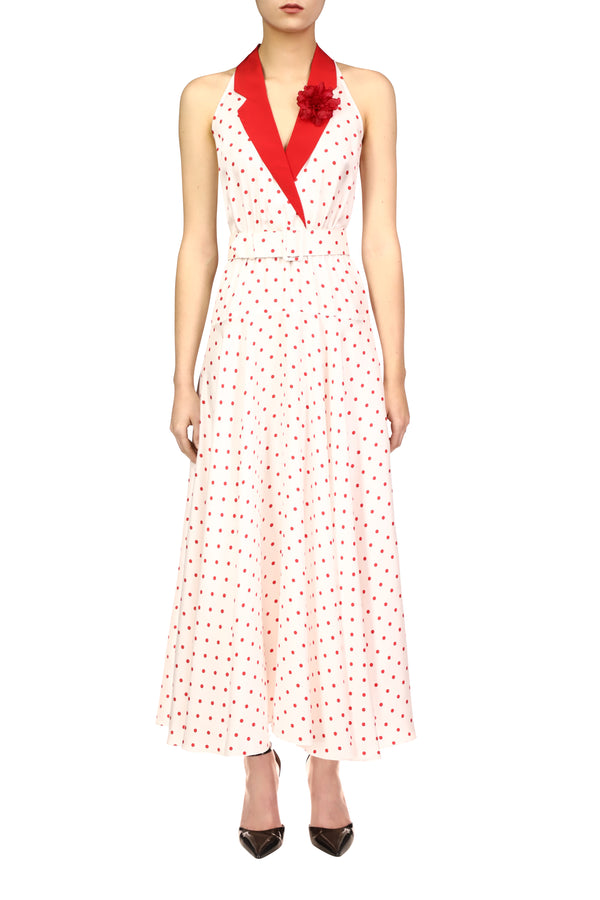 rodarte Polka Dot Silk Twill Collared Halter Dress With Belt Detail
