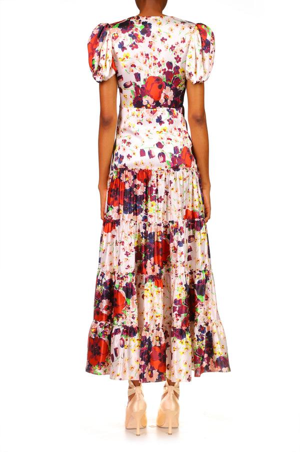 Rodarte Purple And Red Floral Silk Dress With Silk Floral Spray