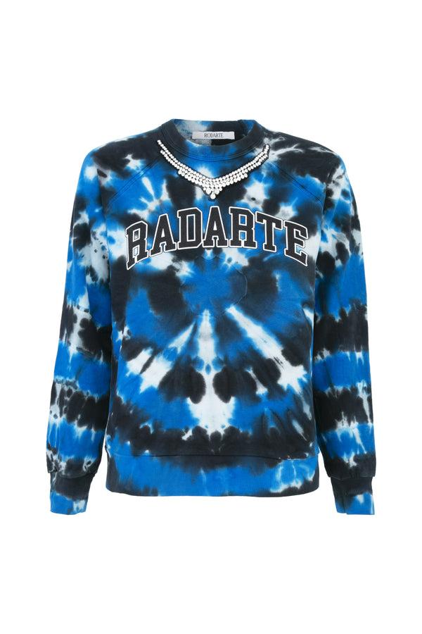 rodarte Radarte Tie Dye Sweatshirt with Rhinestone Necklace