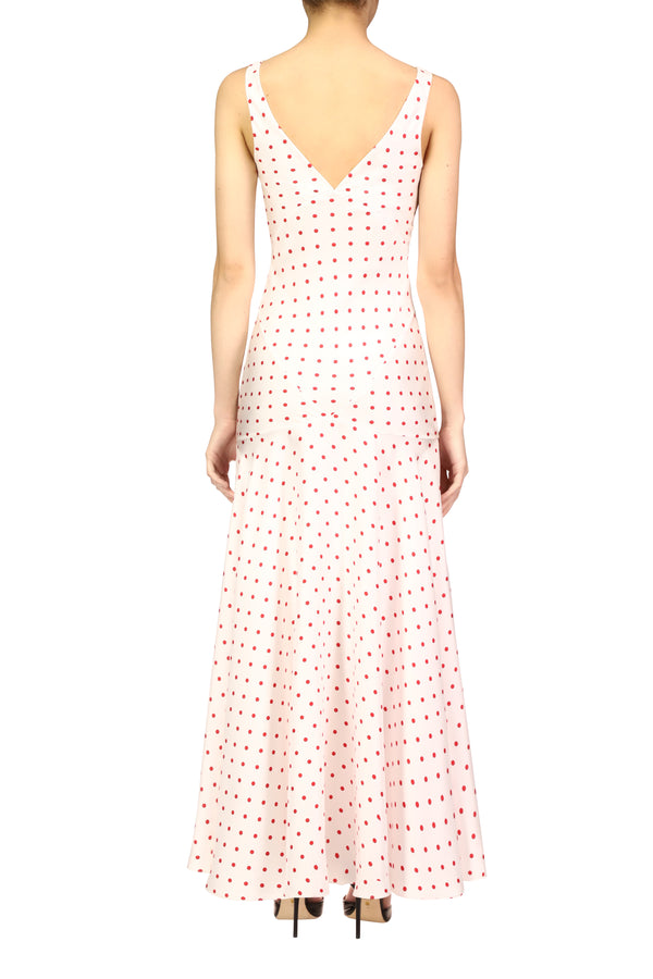 Rodarte Red Polka Dot Silk Twill Bias Dress With Flower Detail
