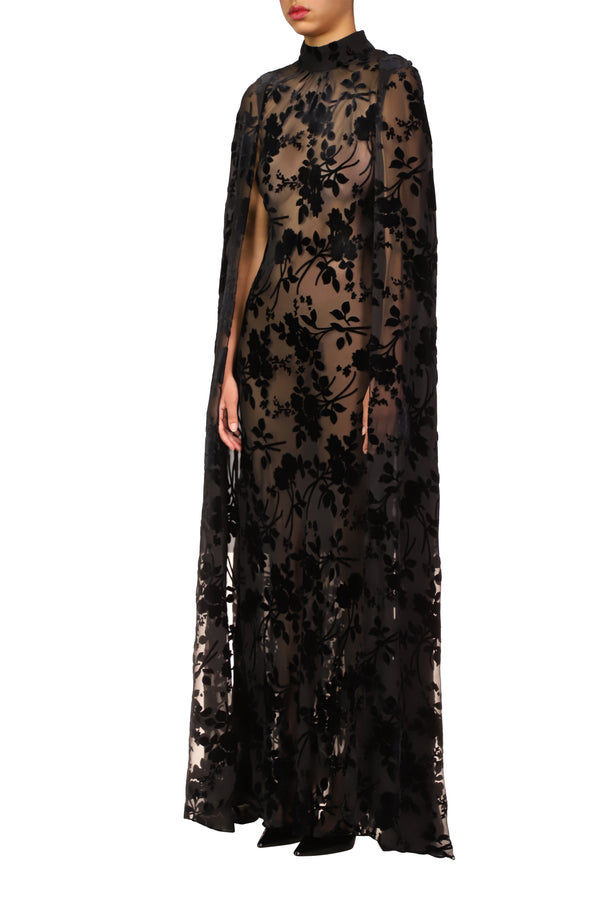 Rodarte Black Devoré Velvet Cape Gown