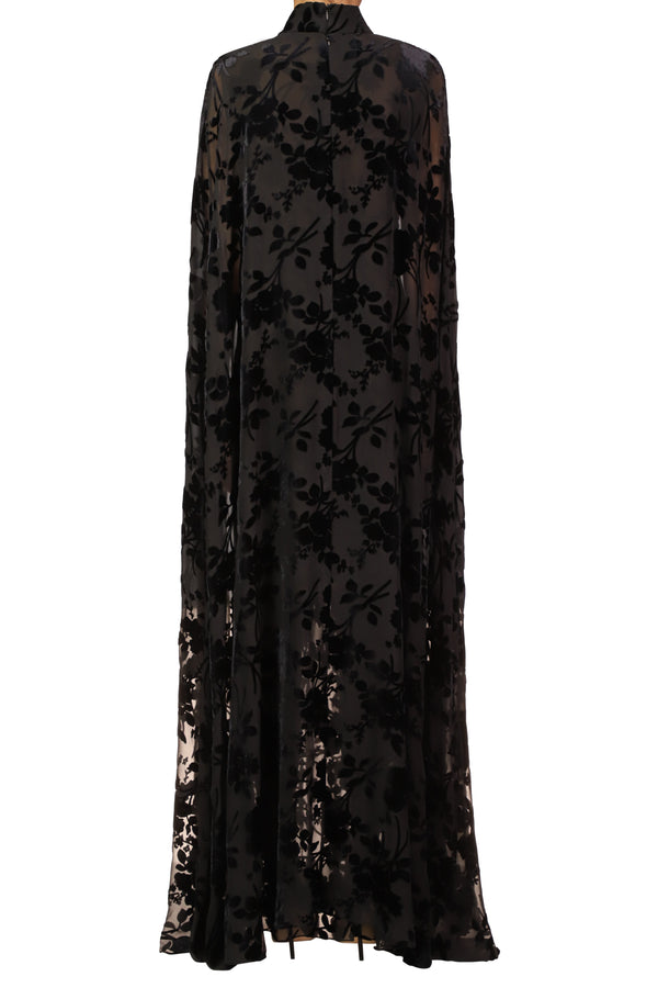 Rodarte Black Devoré Velvet Cape Gown