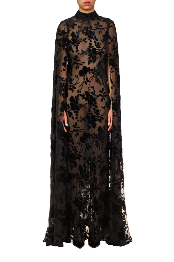 rodarte Black Devoré Velvet Cape Gown