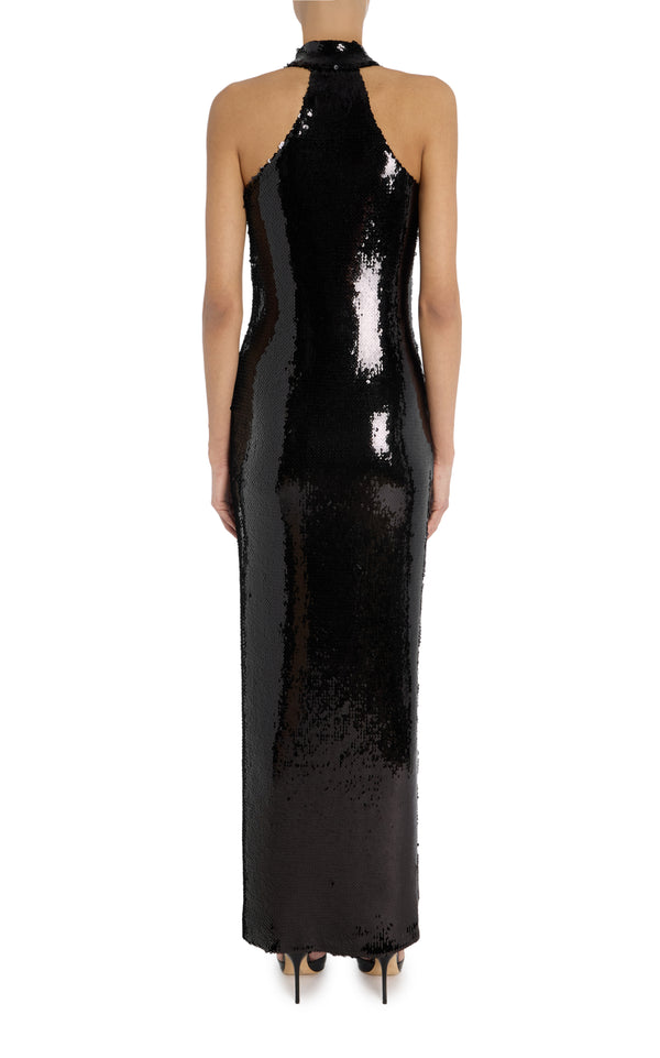Rodarte Black Sequin Halter Gown