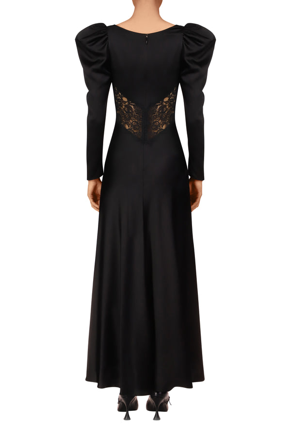 Rodarte Black Silk And Lace Bias Long Sleeve Dress