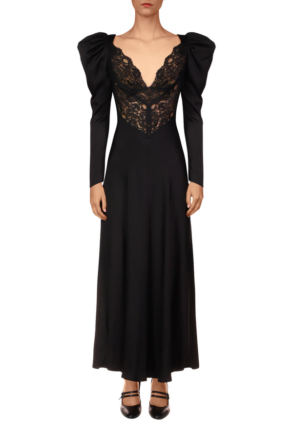 rodarte Black Silk and Lace Bias Long Sleeve Dress