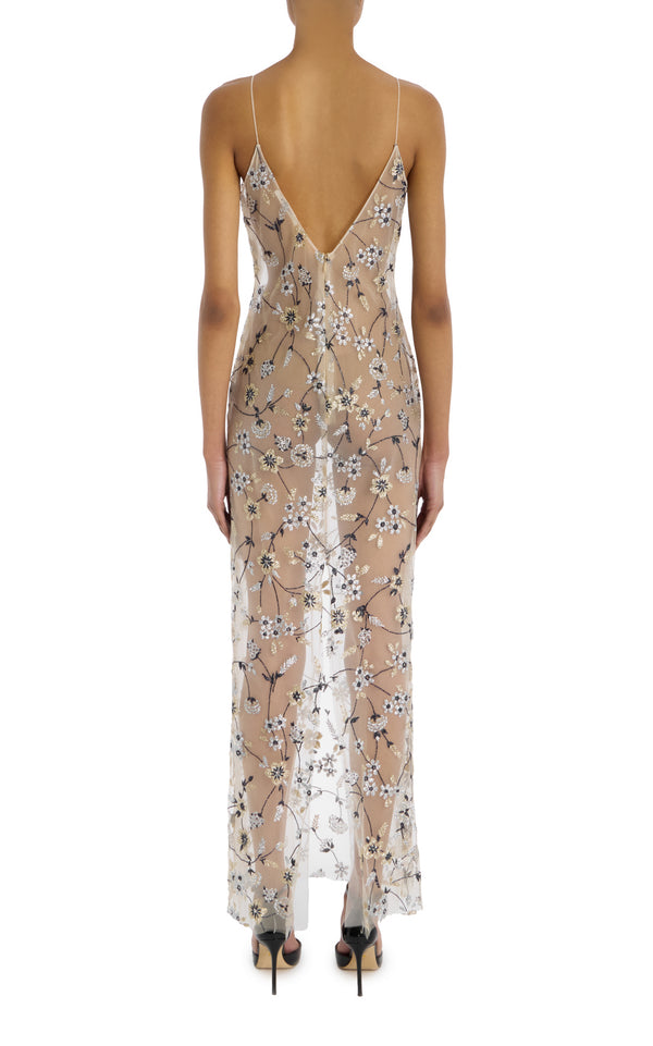 Rodarte Floral Glitter Illusion Tulle Slip Dress