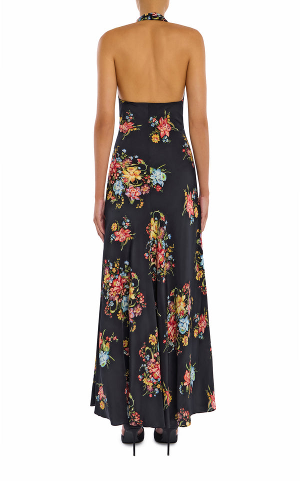 Rodarte Floral Silk Halter Dress With Silk Flower