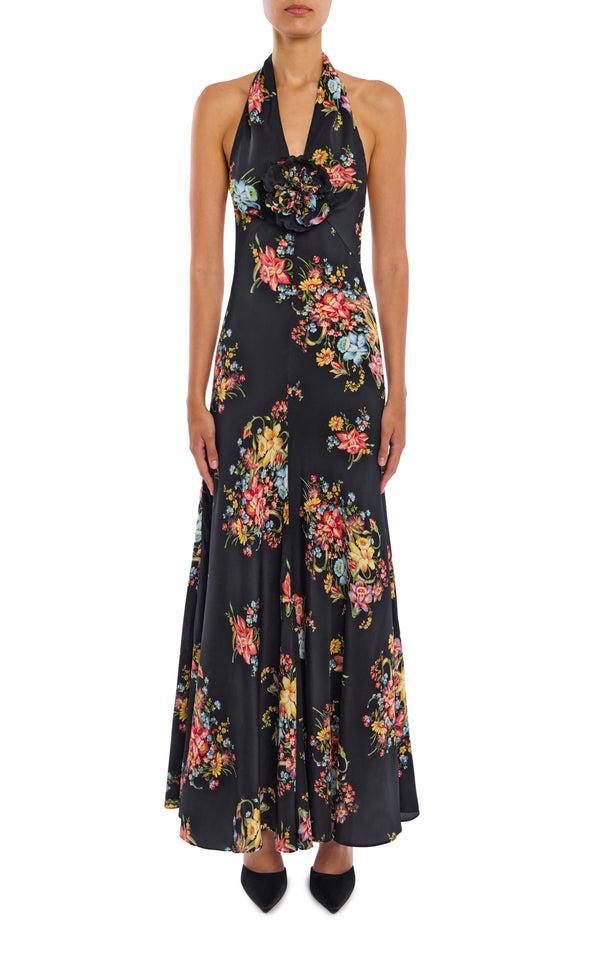 rodarte Floral Silk Halter Dress With Silk Flower