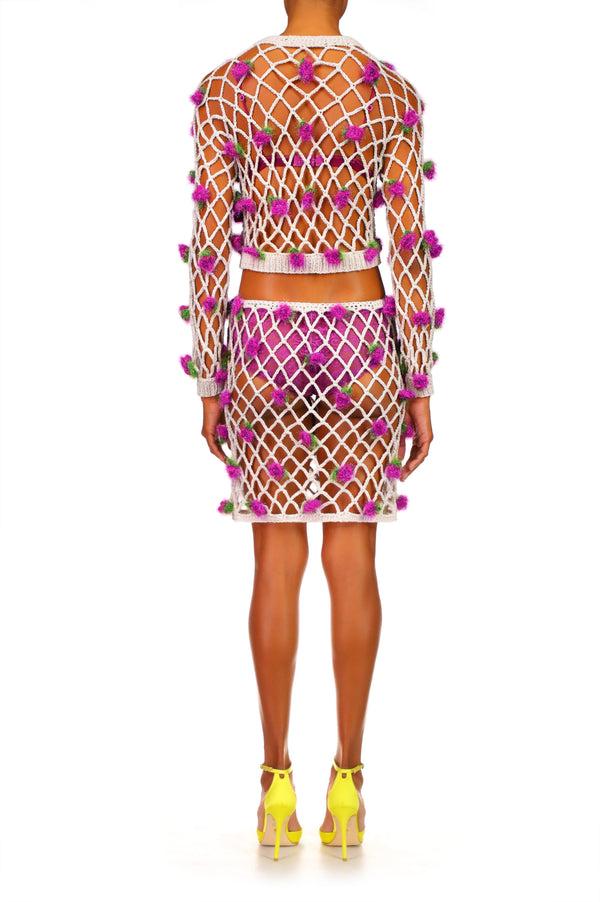 Rodarte Hand Crochet Sweater With Purple Flowers