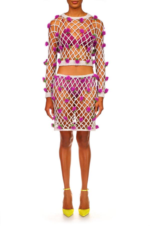 rodarte Hand Crochet Sweater With Purple Flowers