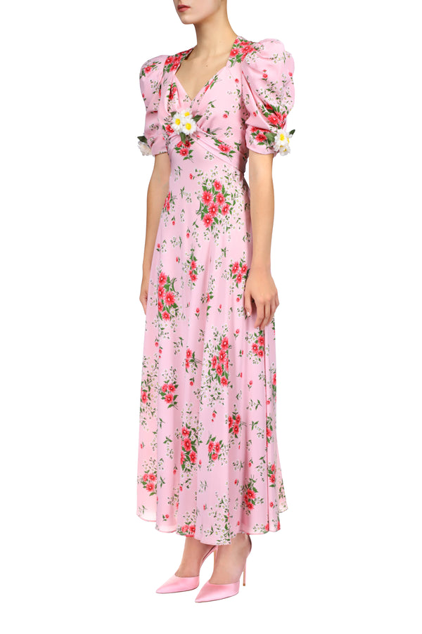 Rodarte Pink Daisy Printed Silk Dress