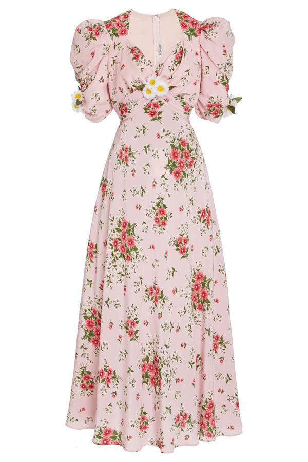 Rodarte Pink Daisy Printed Silk Dress