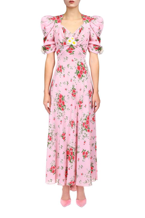 rodarte Pink Daisy Printed Silk Dress