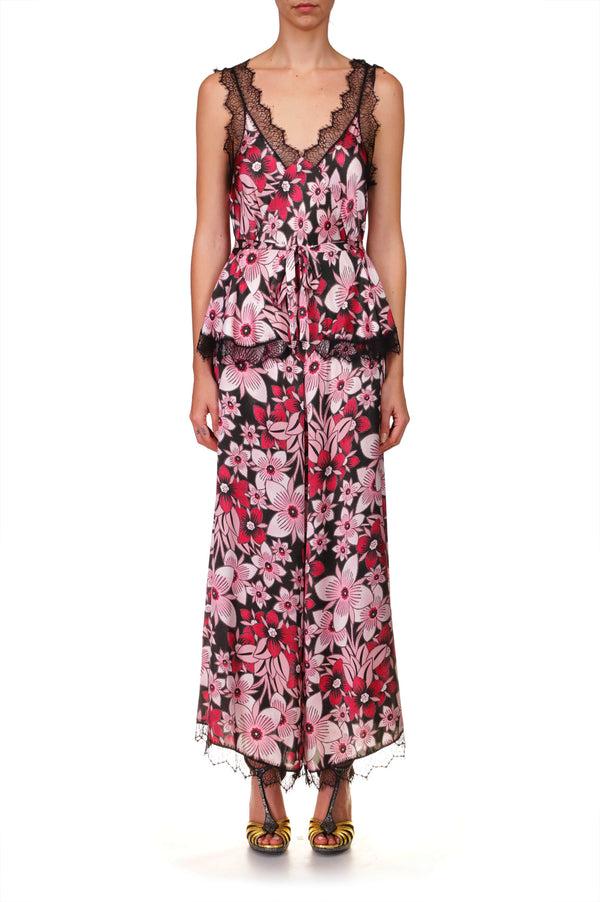 Rodarte Pink Floral Jumpsuit With Lace Details