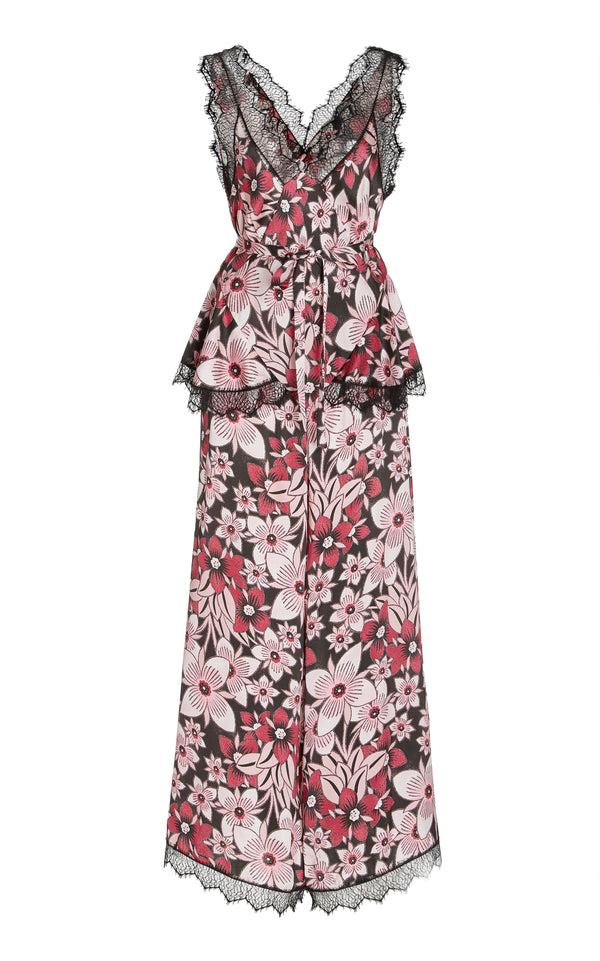 rodarte Pink Floral Jumpsuit With Lace Details