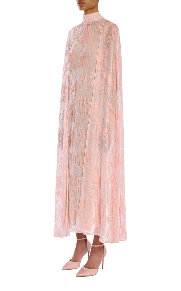Rodarte Pink Floral Velvet Devoré Cape Dress