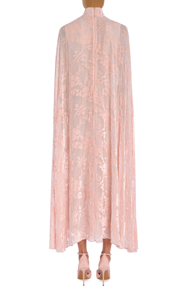 Rodarte Pink Floral Velvet Devoré Cape Dress