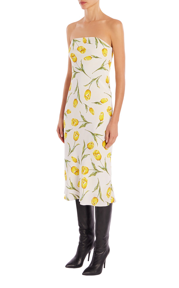 Rodarte Printed Silk Strapless Dress