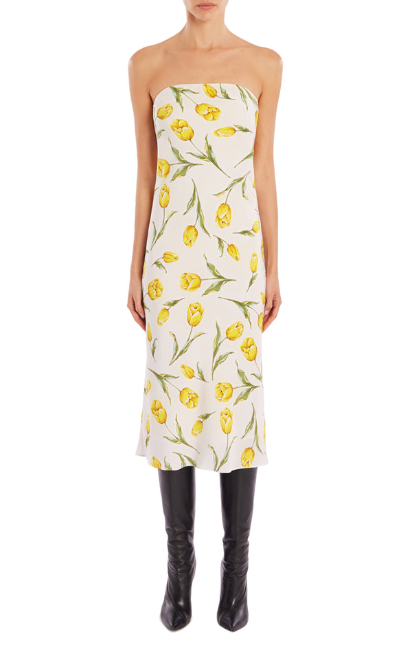 rodarte Printed Silk Strapless Dress