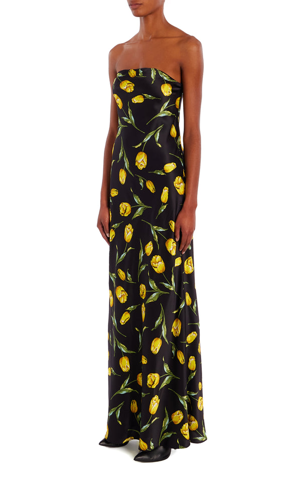 Rodarte Printed Silk Strapless Gown