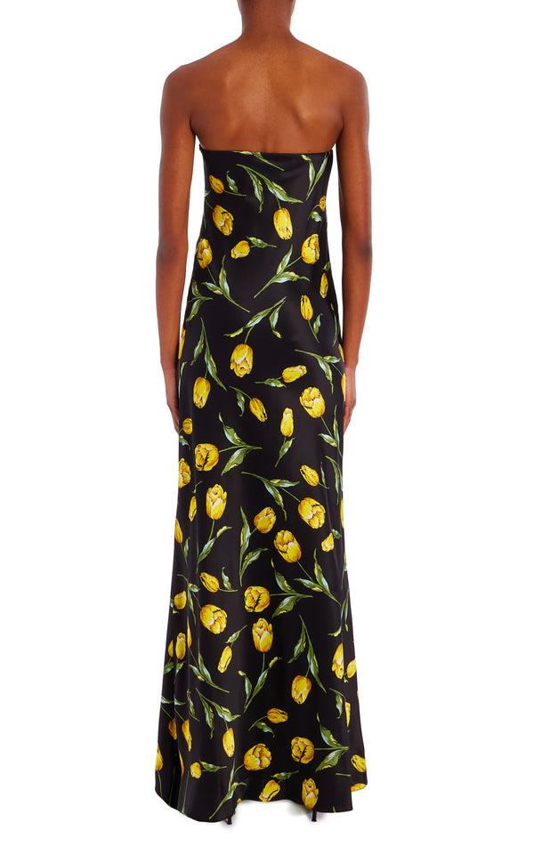 Rodarte Printed Silk Strapless Gown