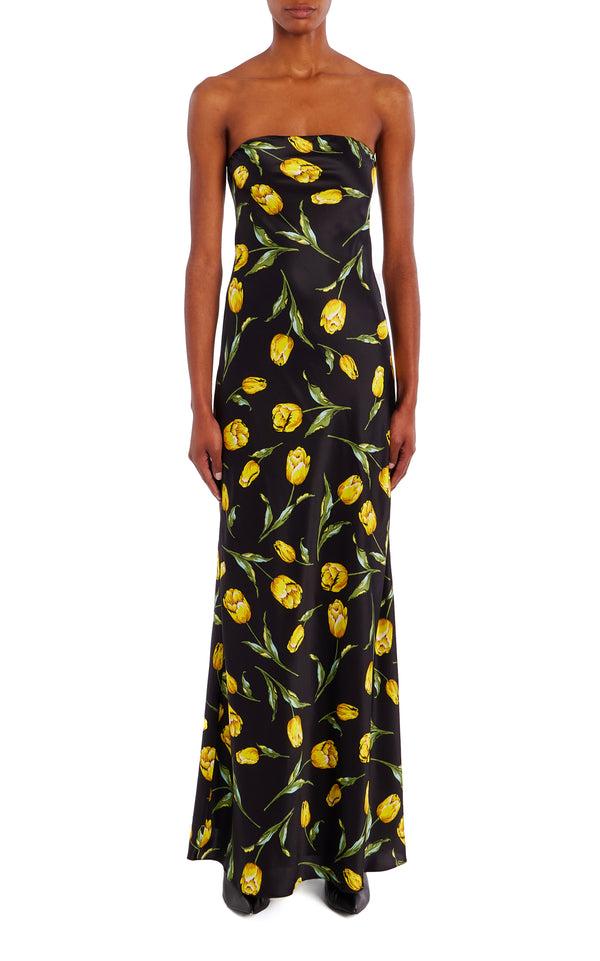 rodarte Printed Silk Strapless Gown