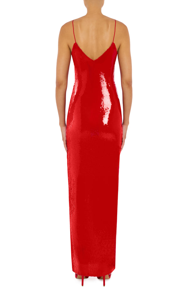 Rodarte Red Sequin Gown With Flower Detail