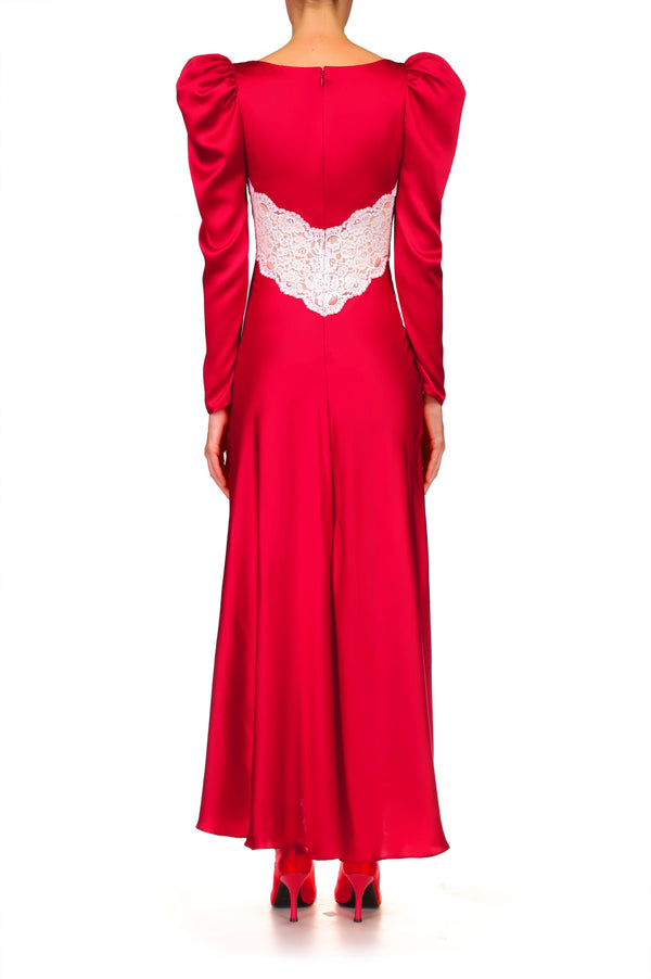 Rodarte Red Silk And Lace Dress With Silk Flower