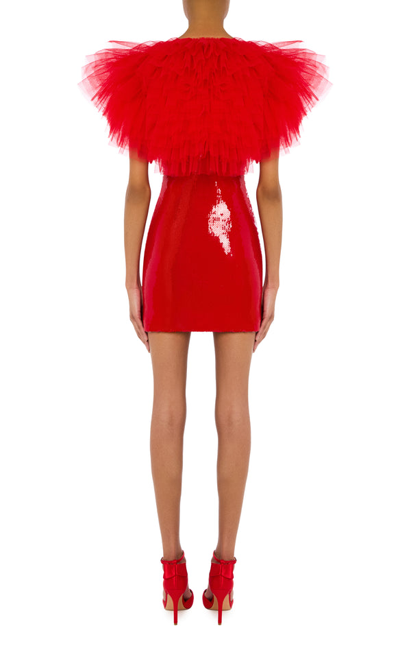 Rodarte Red Tiered Tulle Bolero