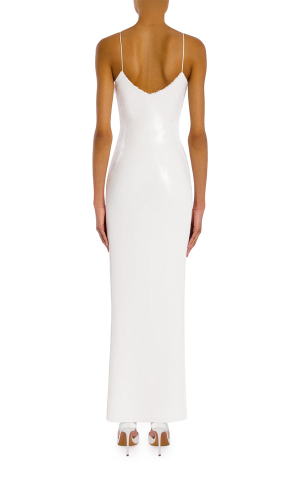 Rodarte White Sequin Gown With Flower Detail